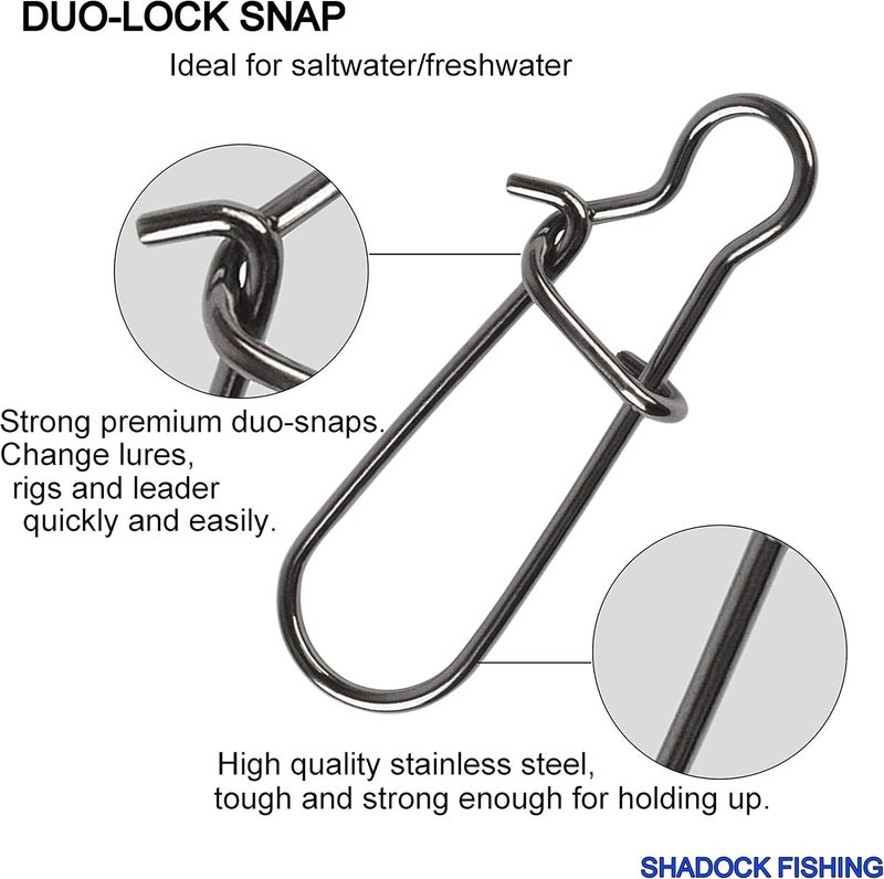 Shaddock Fishing 100 Pack Duo Lock Snaps Size 0-8 Black Nice Snap Swivel Solid Rings Stainless Steel USA Fishing Tackle Kit - Test: 26LB-220LB - Image 4